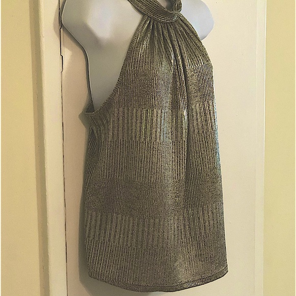 Maeve By Anthropologie Metallic High Neck , Cut Away Arm,Back Tie Shirt,Size Sm - Picture 11 of 13